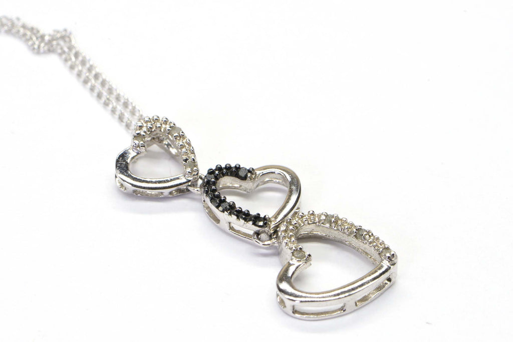 Diamond Three Heart Pendant: Black Diamond, Sterling Silver