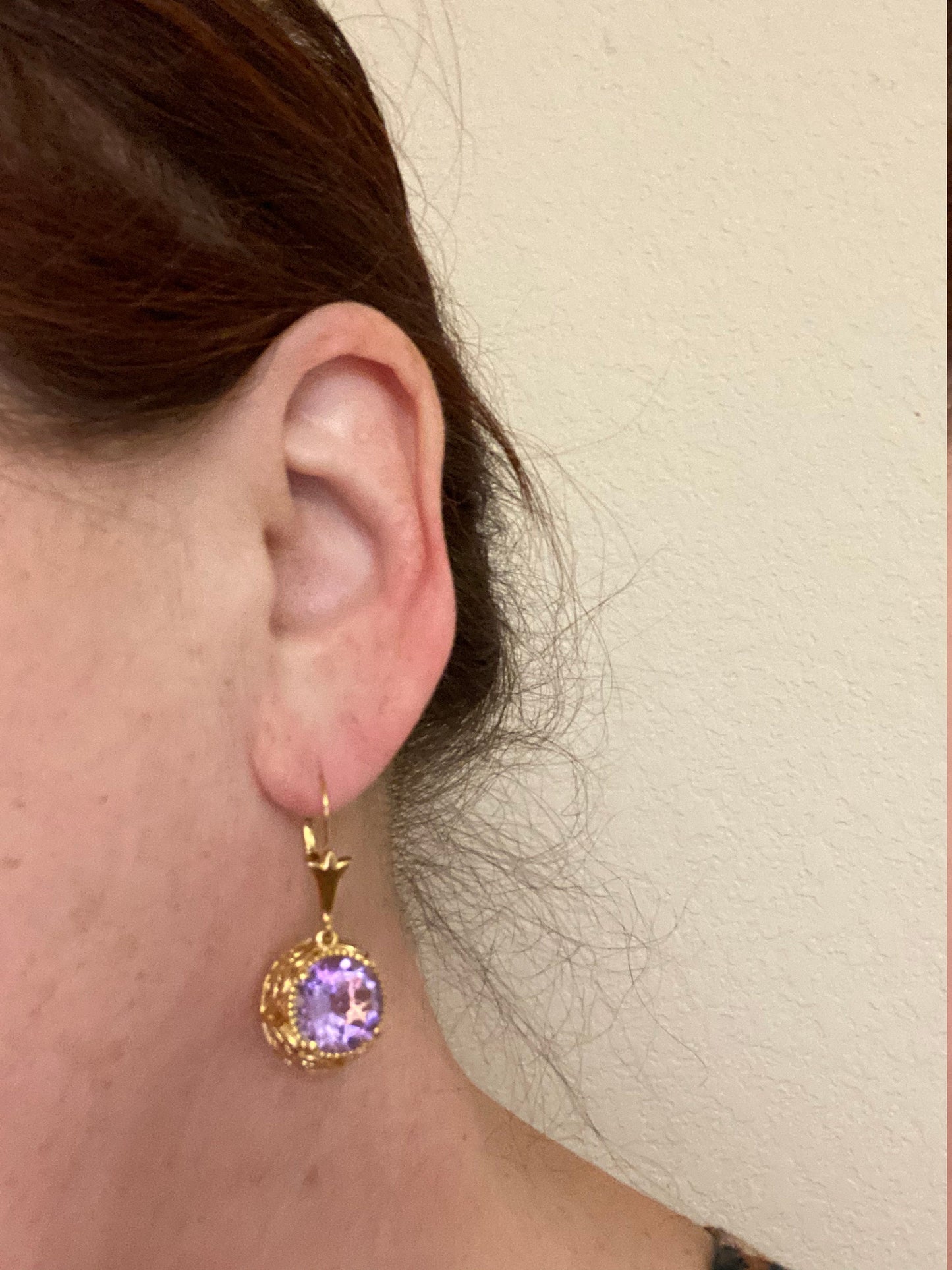 Morganite Large Round Cut Stone  Dangle Earrings in  Sterling Silver Birthstone  Gemstone
