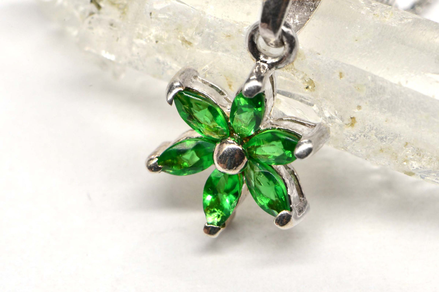 Chrome Diopside Flower Pendant Necklace, Sterling Silver Jewelry