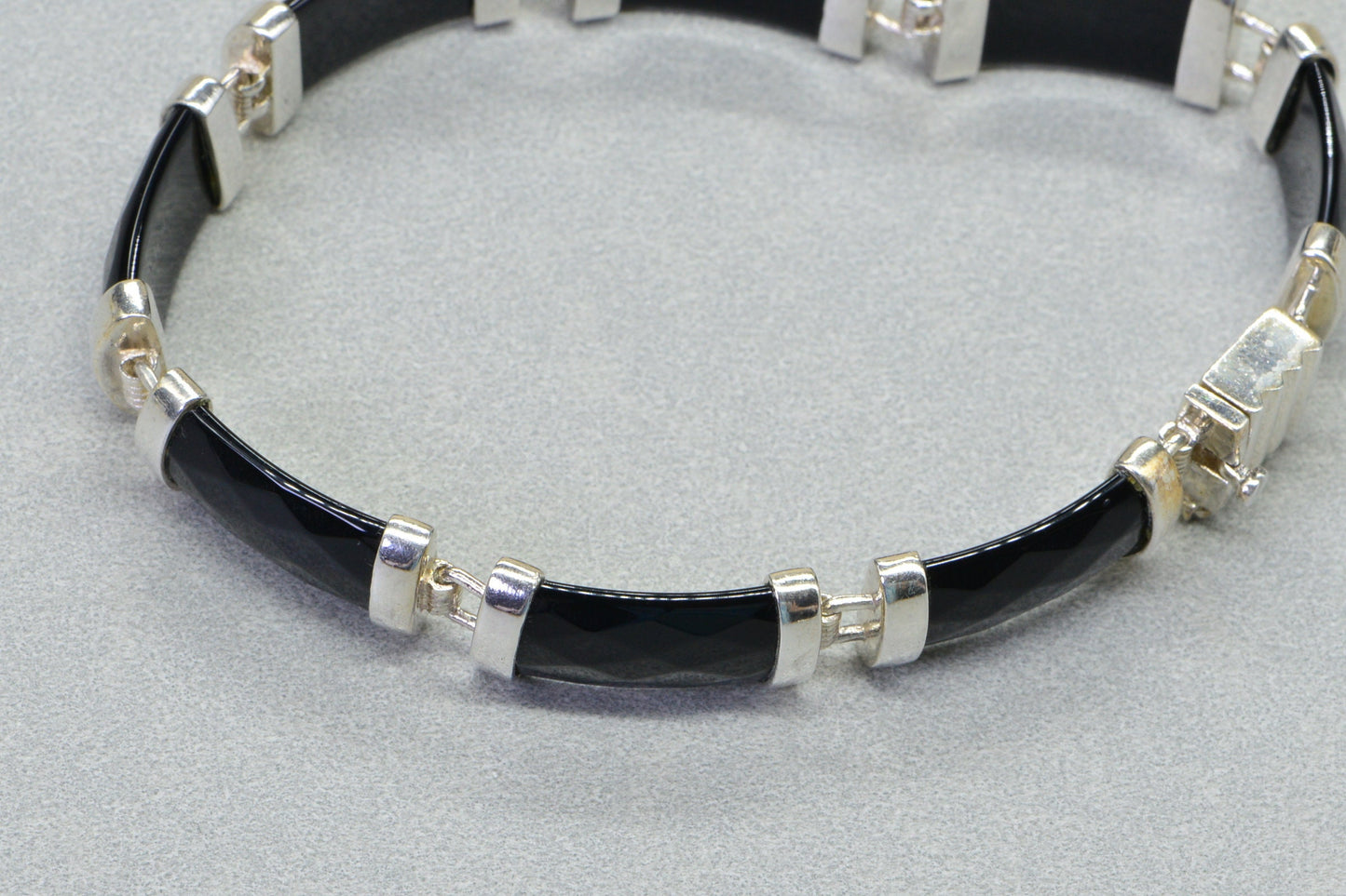 Thai Black Spinel Tennis Bracelet, Platinum Over Sterling Silver, Vintage Style