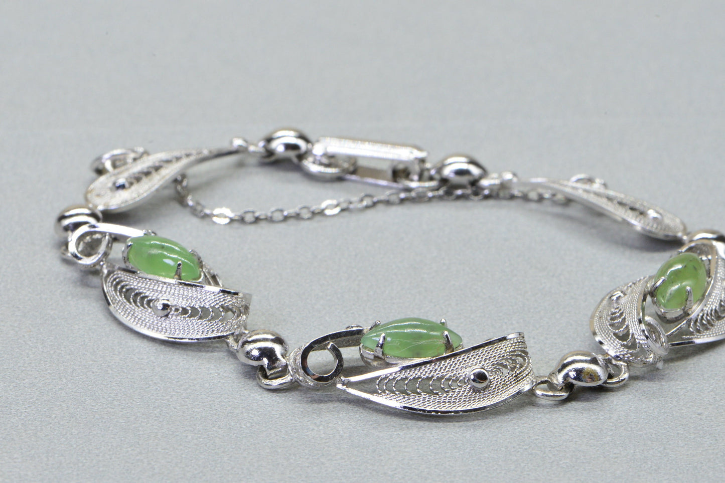 Vintage Sorrento Sterling Silver Jade Bracelet, 7 inch