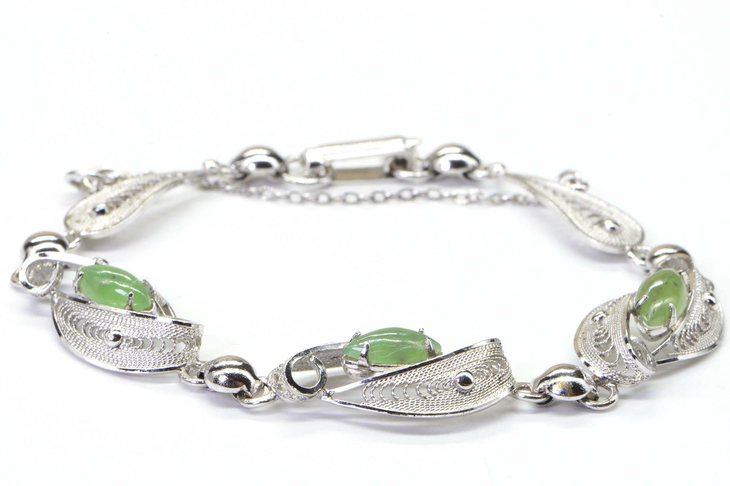 Vintage Sorrento Sterling Silver Jade Bracelet, 7 inch