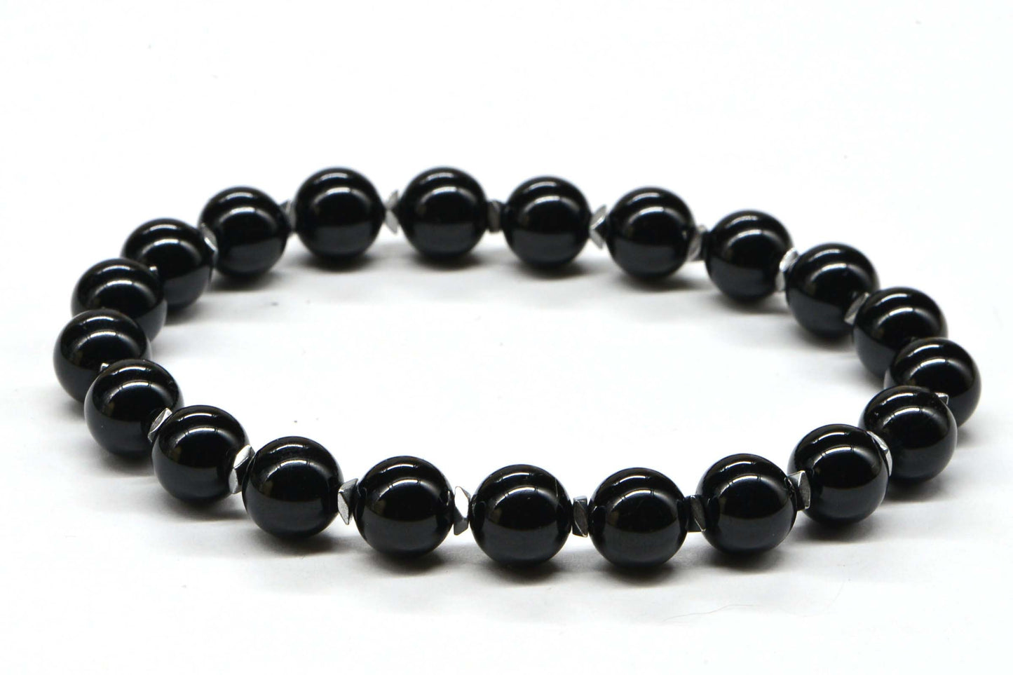 Black Tourmaline 8mm  Stone  Round Beaded Stretch Bracelet
