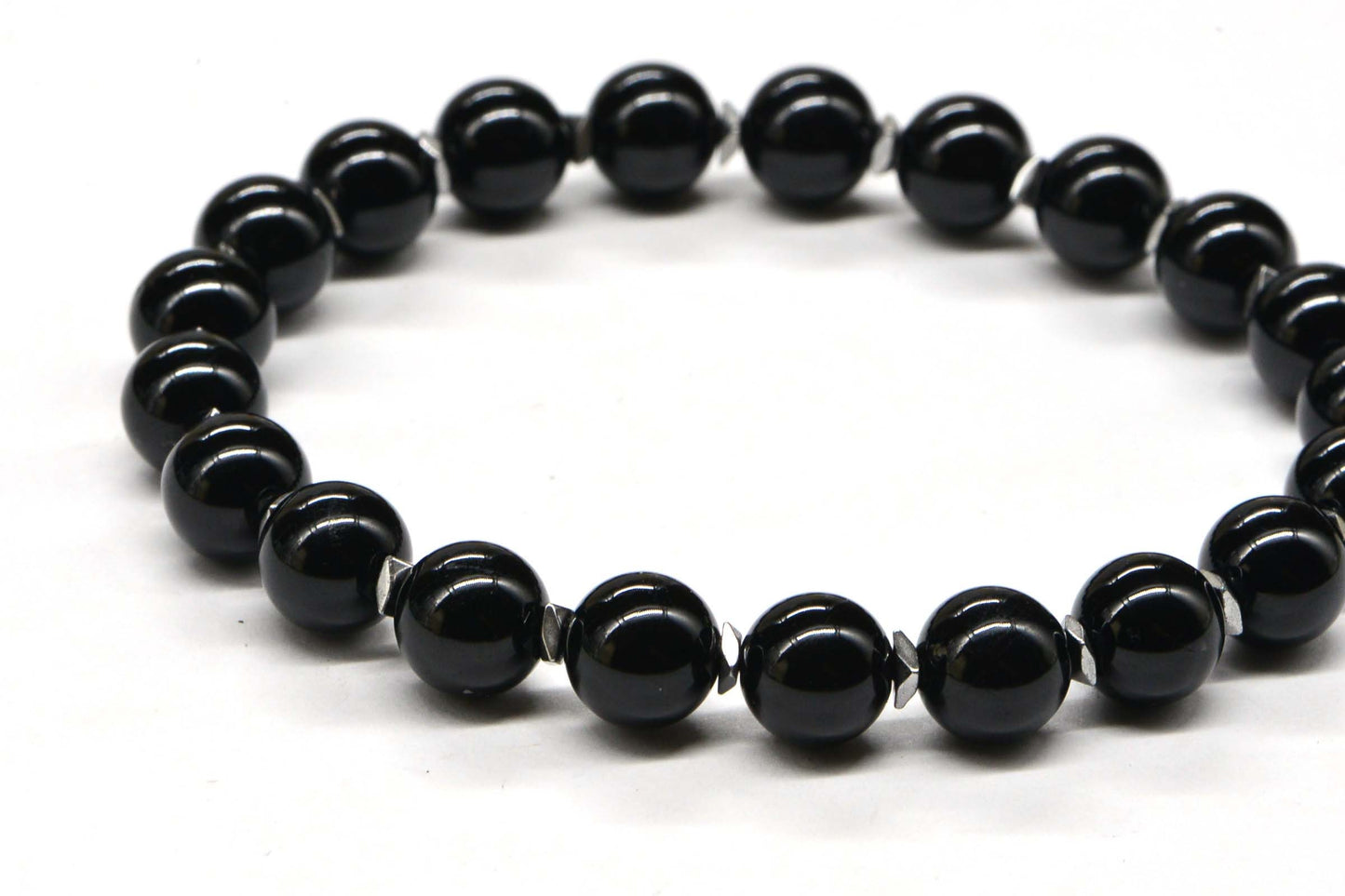 Black Tourmaline 8mm  Stone  Round Beaded Stretch Bracelet