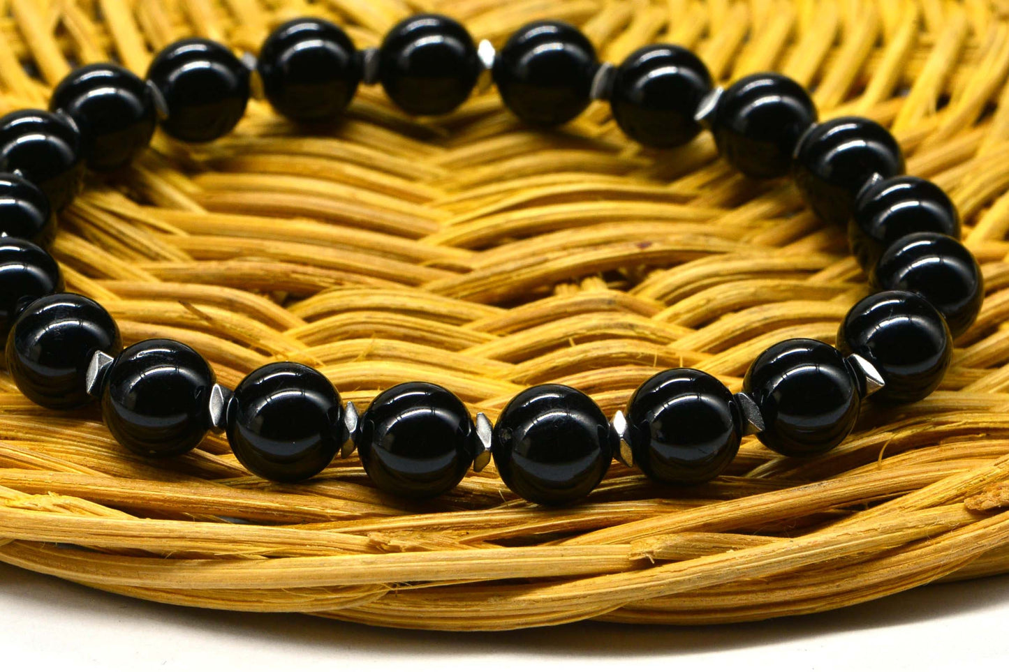 Black Tourmaline 8mm  Stone  Round Beaded Stretch Bracelet