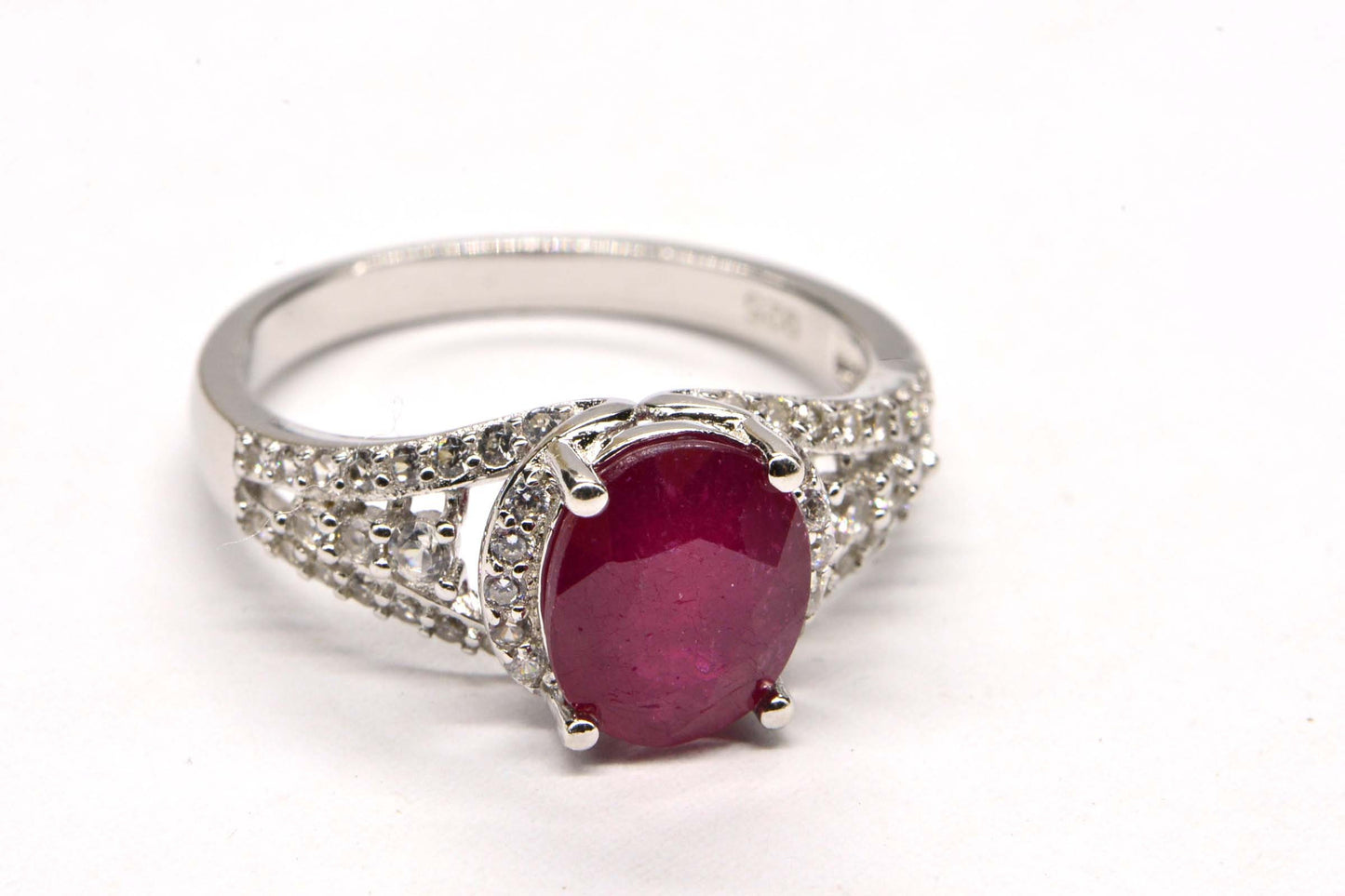 Genuine Ruby Ring Halo Diamond  Birthstone Gemstone