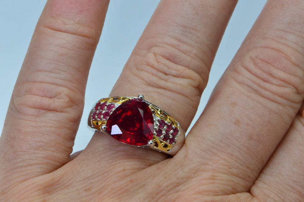 Emerald Cut Ruby Ring: 14K Gold Sterling Silver Promise Ring