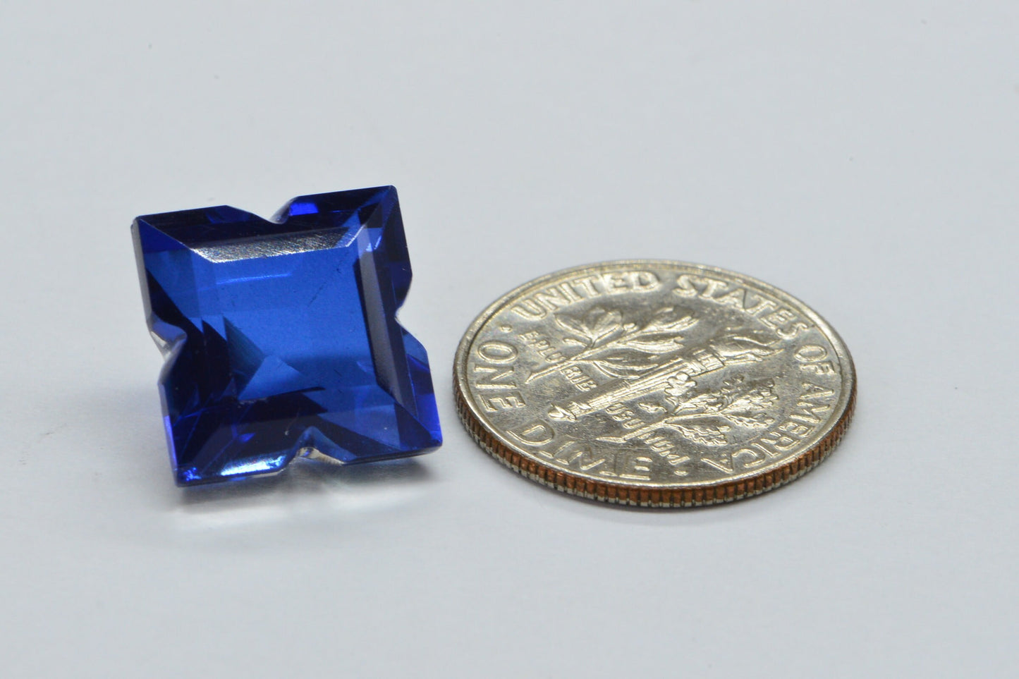 12mm Lab Sapphire Quartz Doublet: Faceted Princess Cut Loose Gem