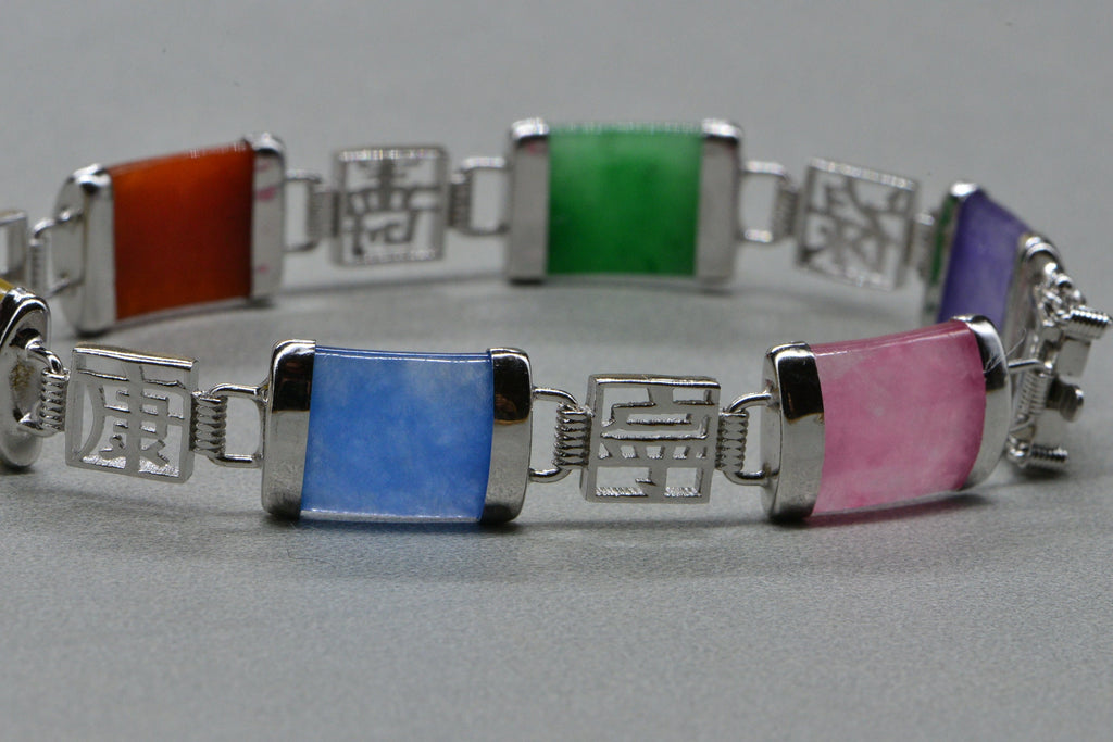 18K Gold Over Sterling Silver Multicolor Jade Bracelet