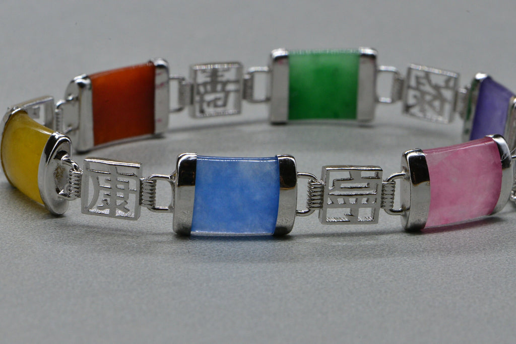 18K Gold Over Sterling Silver Multicolor Jade Bracelet