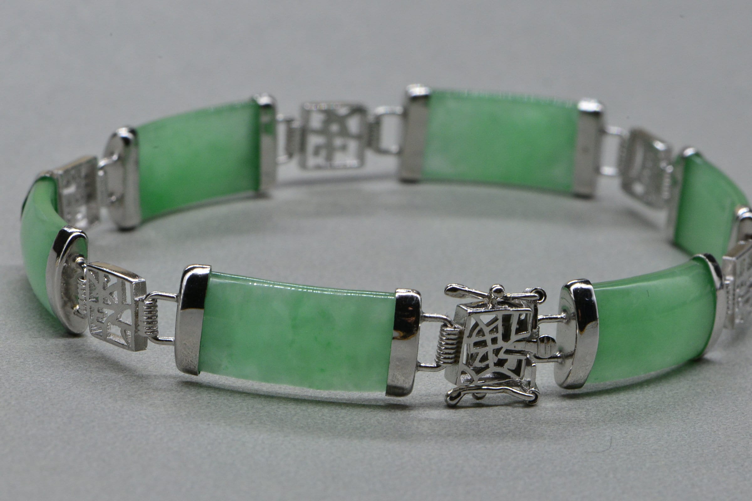 Light Green Jade Sterling Silver Link Bracelet