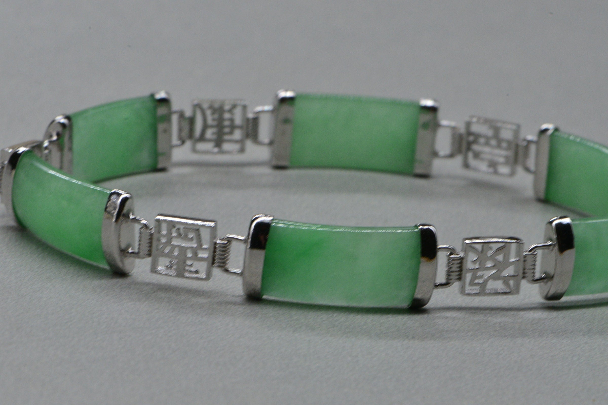 Light Green Jade Sterling Silver Link Bracelet