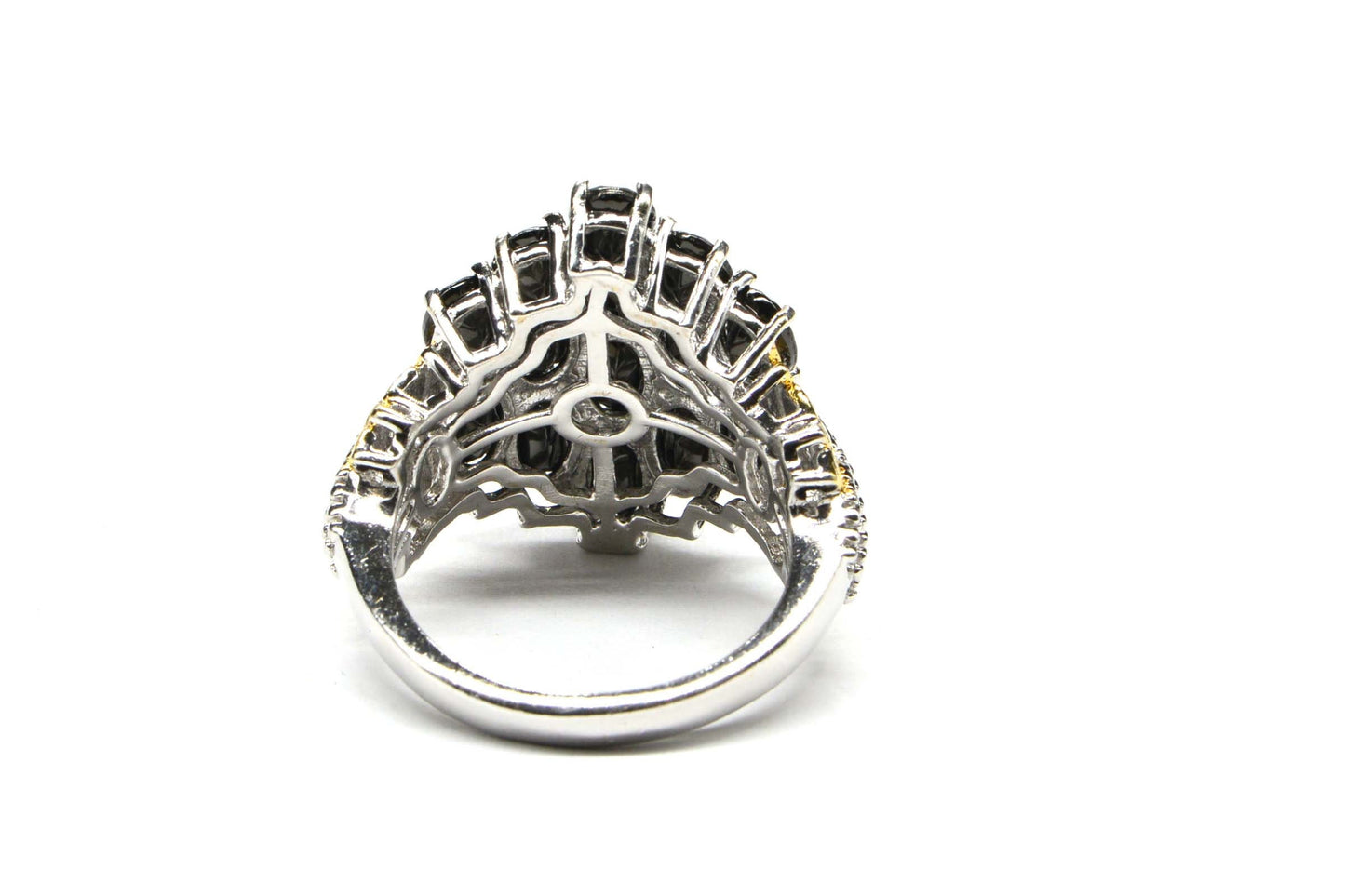 Black Onyx Cluster Ring, Platinum Over Sterling Silver, Boho Filigree