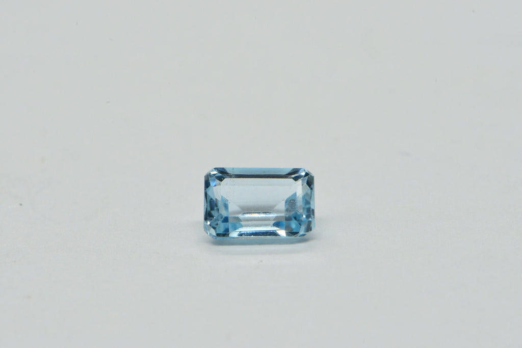 Aqua Blue Topaz Ring: Emerald Cut Crystal Cabochon