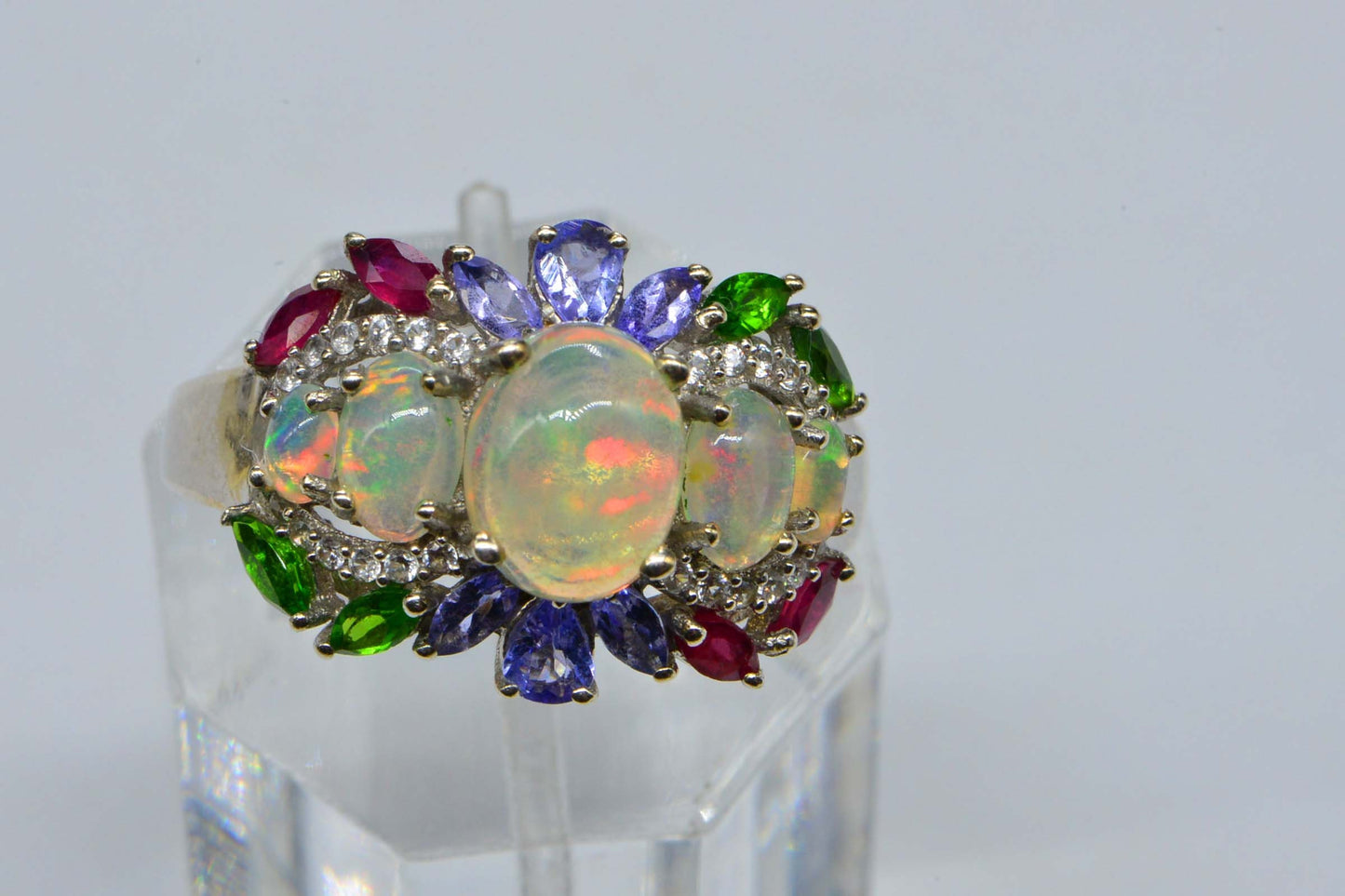 Authentic Ethiopian Opal Triplet  Multi Stone Ring  Sterling Silver October Birthstone