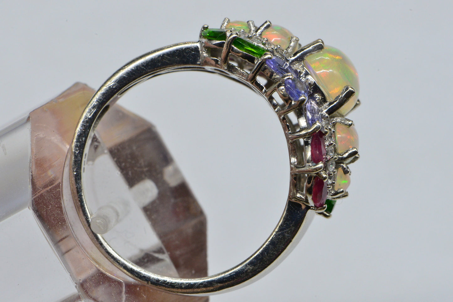 Authentic Ethiopian Opal Triplet  Multi Stone Ring  Sterling Silver October Birthstone