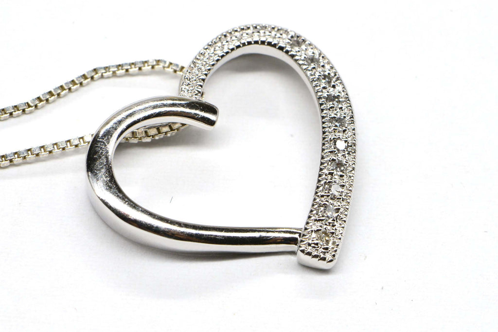 Diamond Heart Pendant Necklace: Sterling Silver, 18 inch Chain
