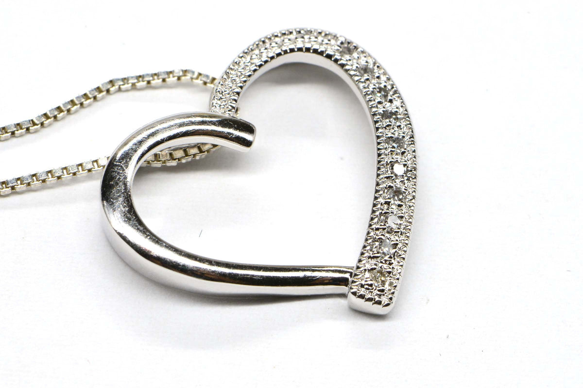 Diamond Heart Pendant Necklace: Sterling Silver, 18 inch Chain