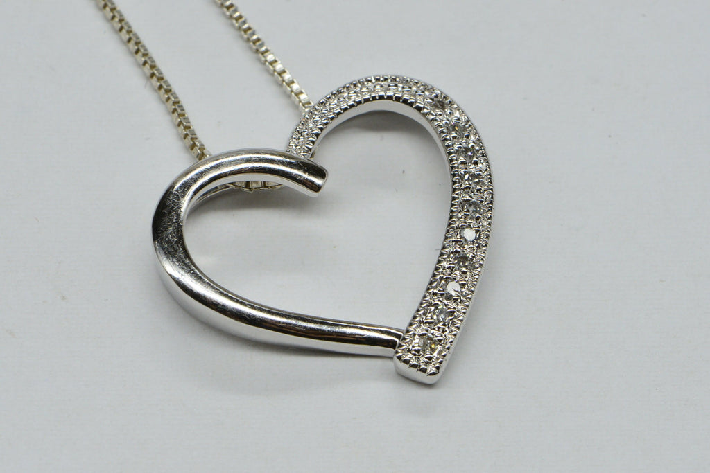 Diamond Heart Pendant Necklace: Sterling Silver, 18 inch Chain