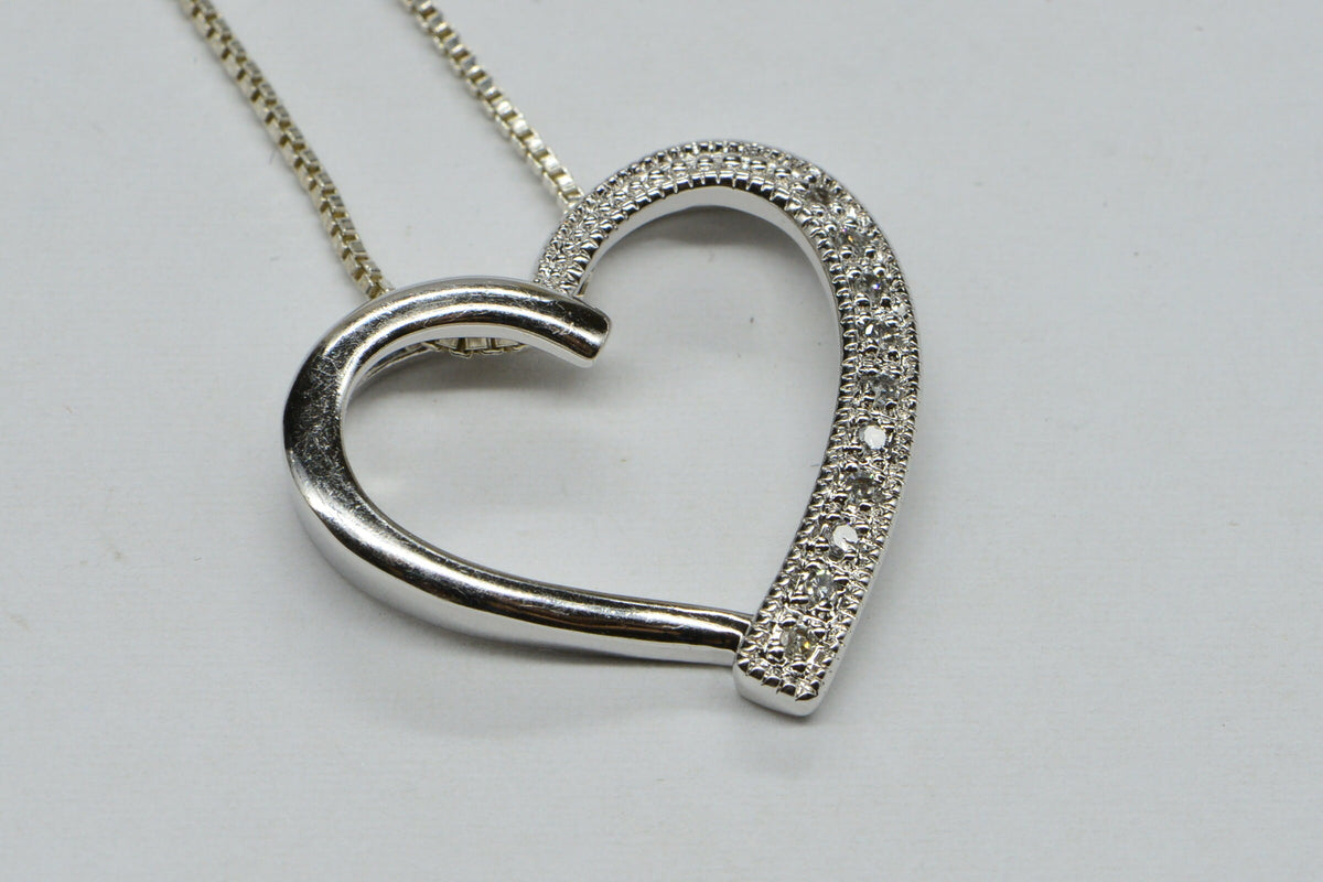 Diamond Heart Pendant Necklace: Sterling Silver, 18 inch Chain