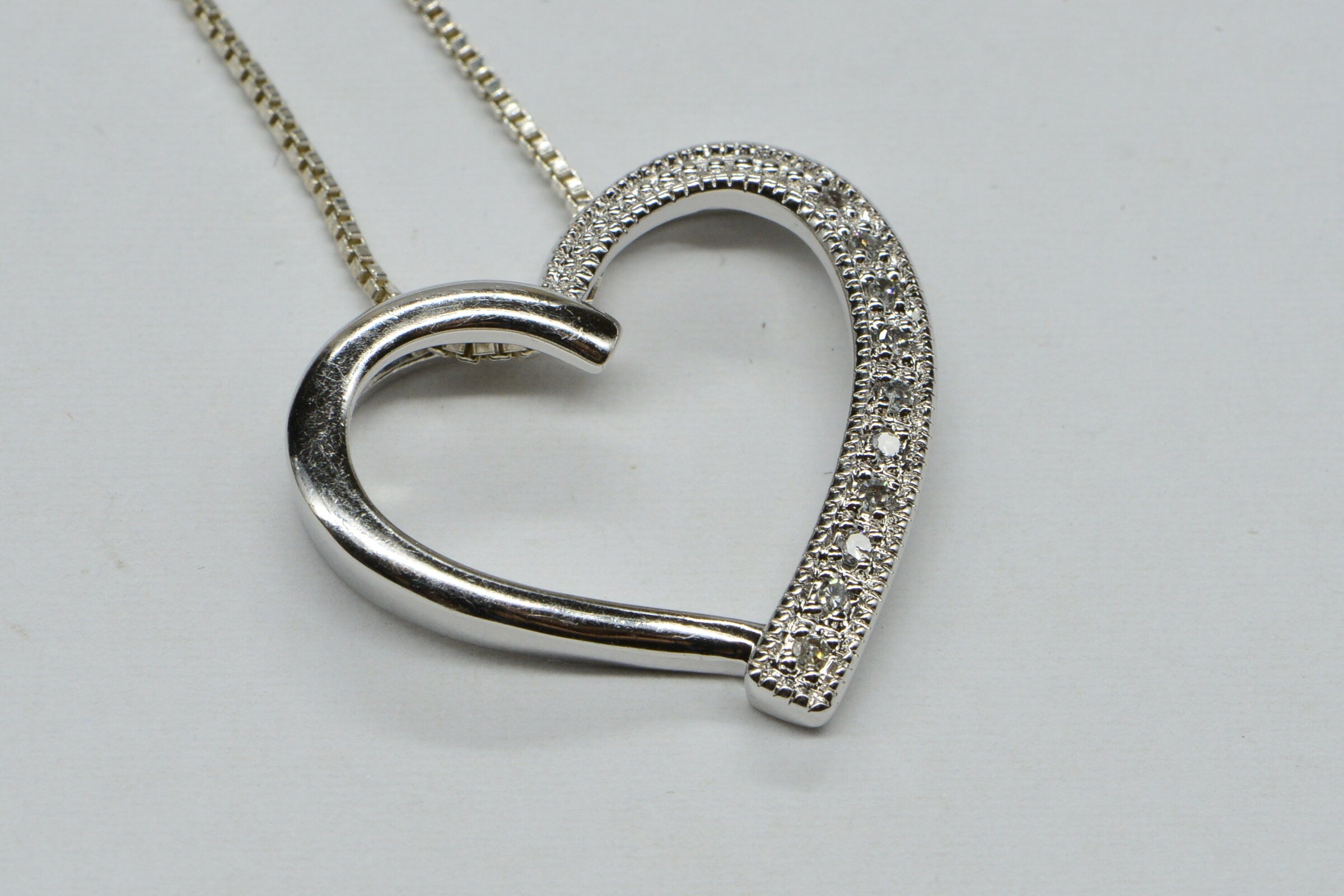 Diamond Heart Pendant Necklace: Sterling Silver, 18 inch Chain