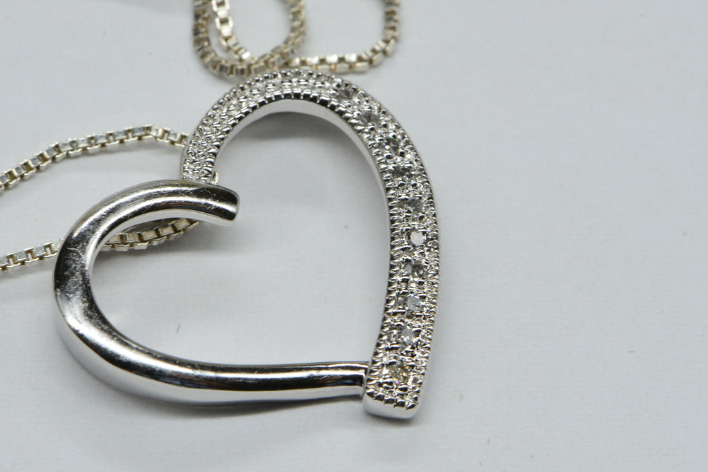 Diamond Heart Pendant Necklace: Sterling Silver, 18 inch Chain