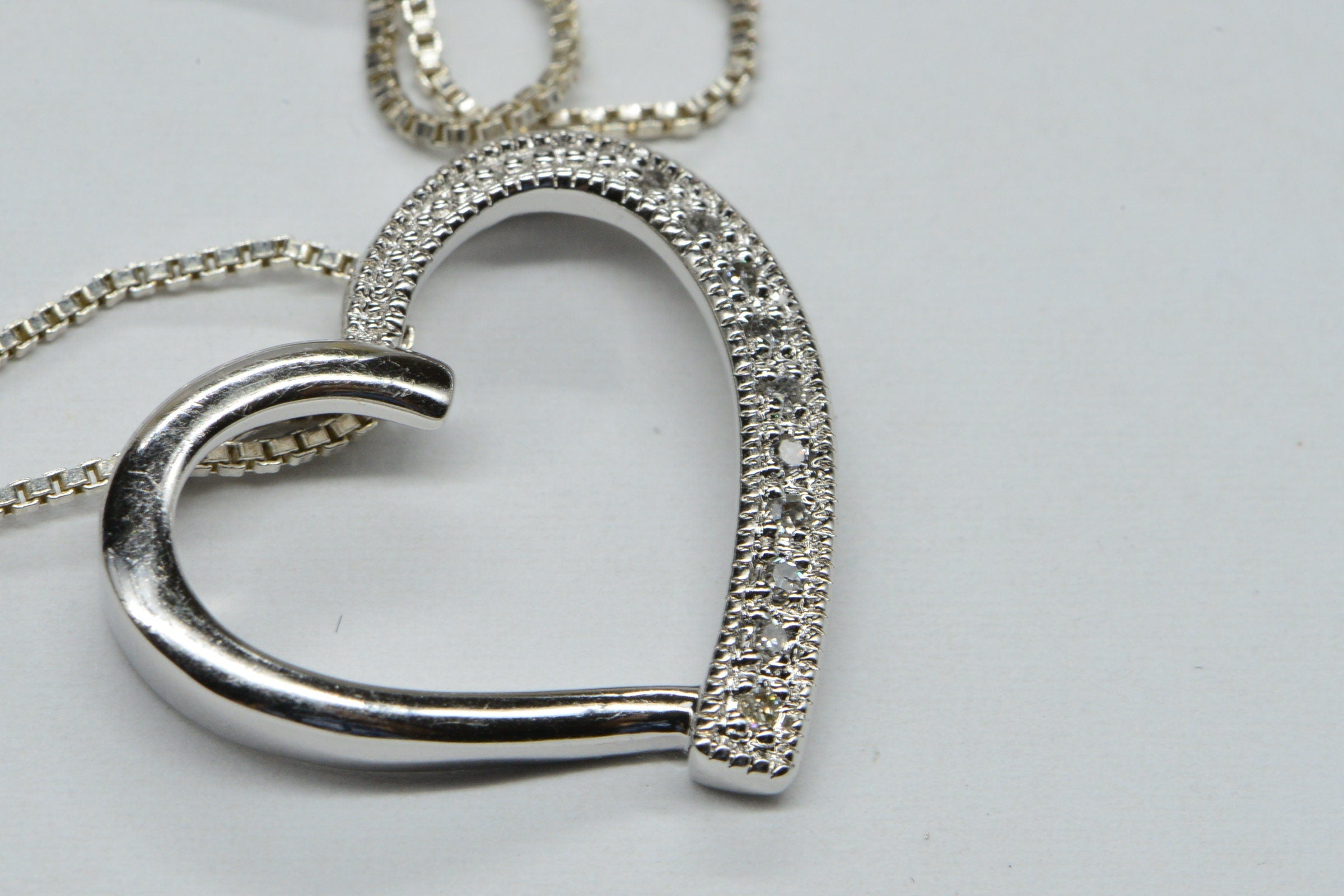 Diamond Heart Pendant Necklace: Sterling Silver, 18 inch Chain