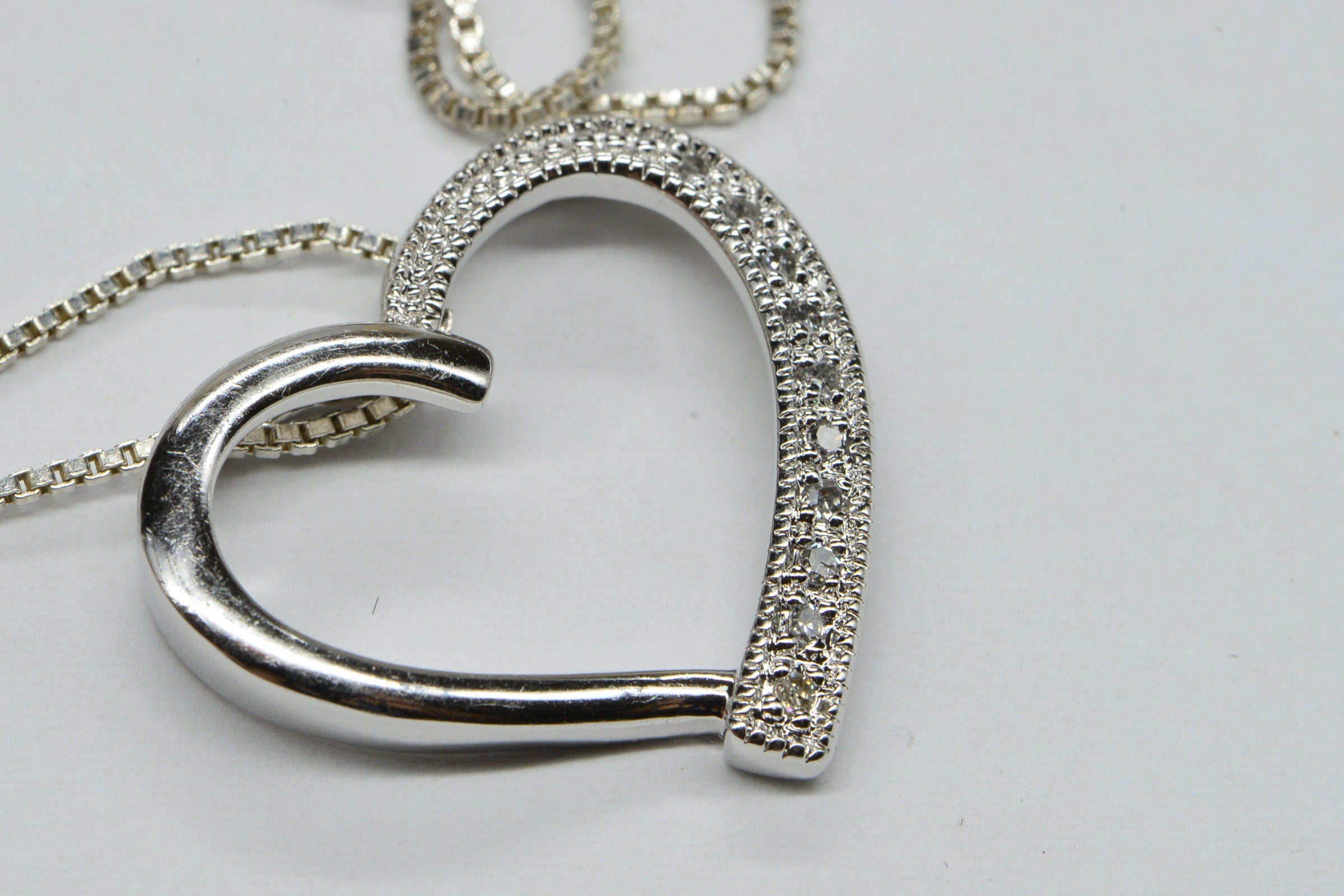 Diamond Heart Pendant Necklace: Sterling Silver, 18 inch Chain