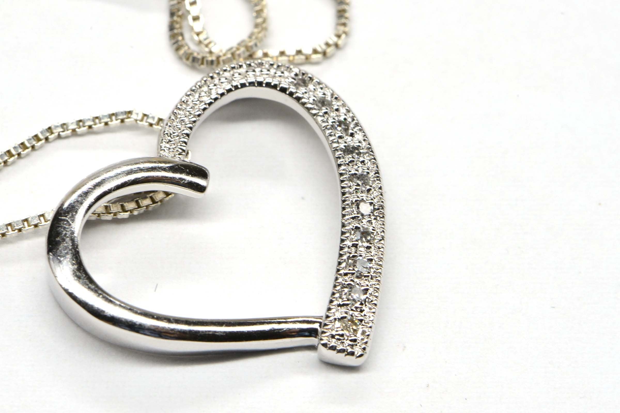 Diamond Heart Pendant Necklace: Sterling Silver, 18 inch Chain