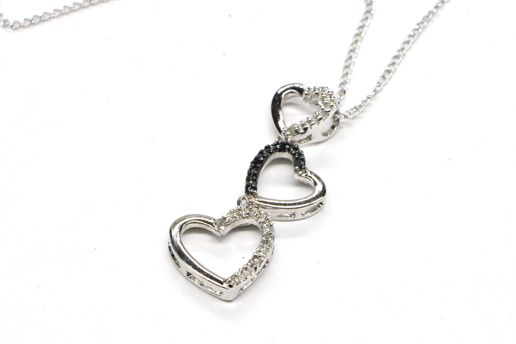 Diamond Three Heart Pendant: Black Diamond, Sterling Silver
