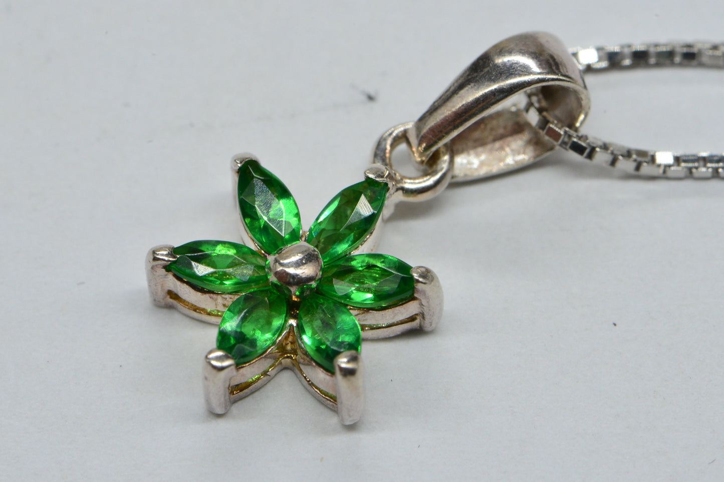 Chrome Diopside Flower Pendant Necklace, Sterling Silver Jewelry