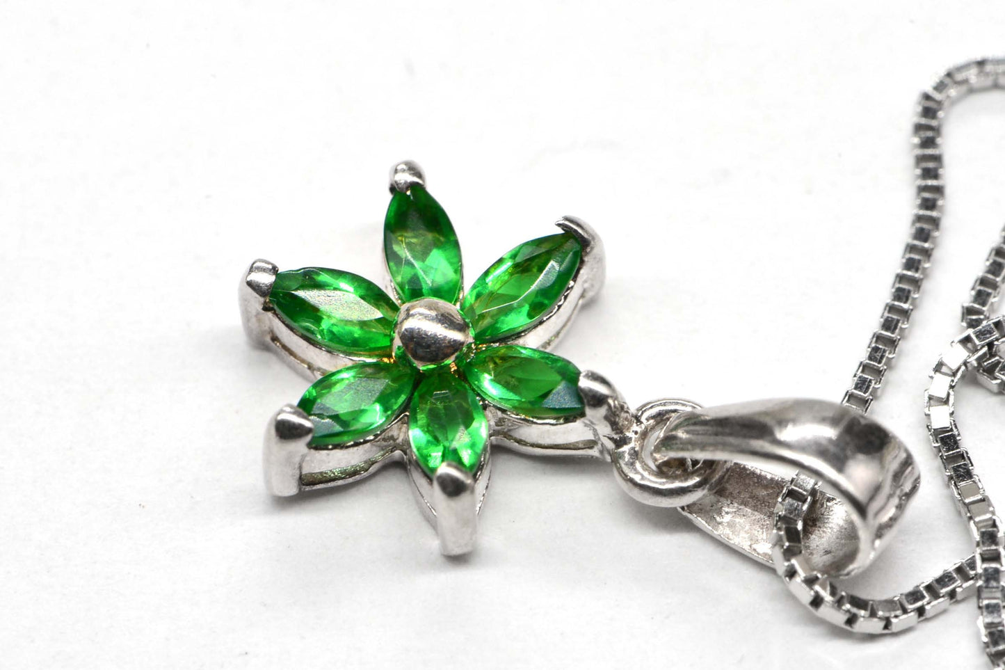 Chrome Diopside Flower Pendant Necklace, Sterling Silver Jewelry