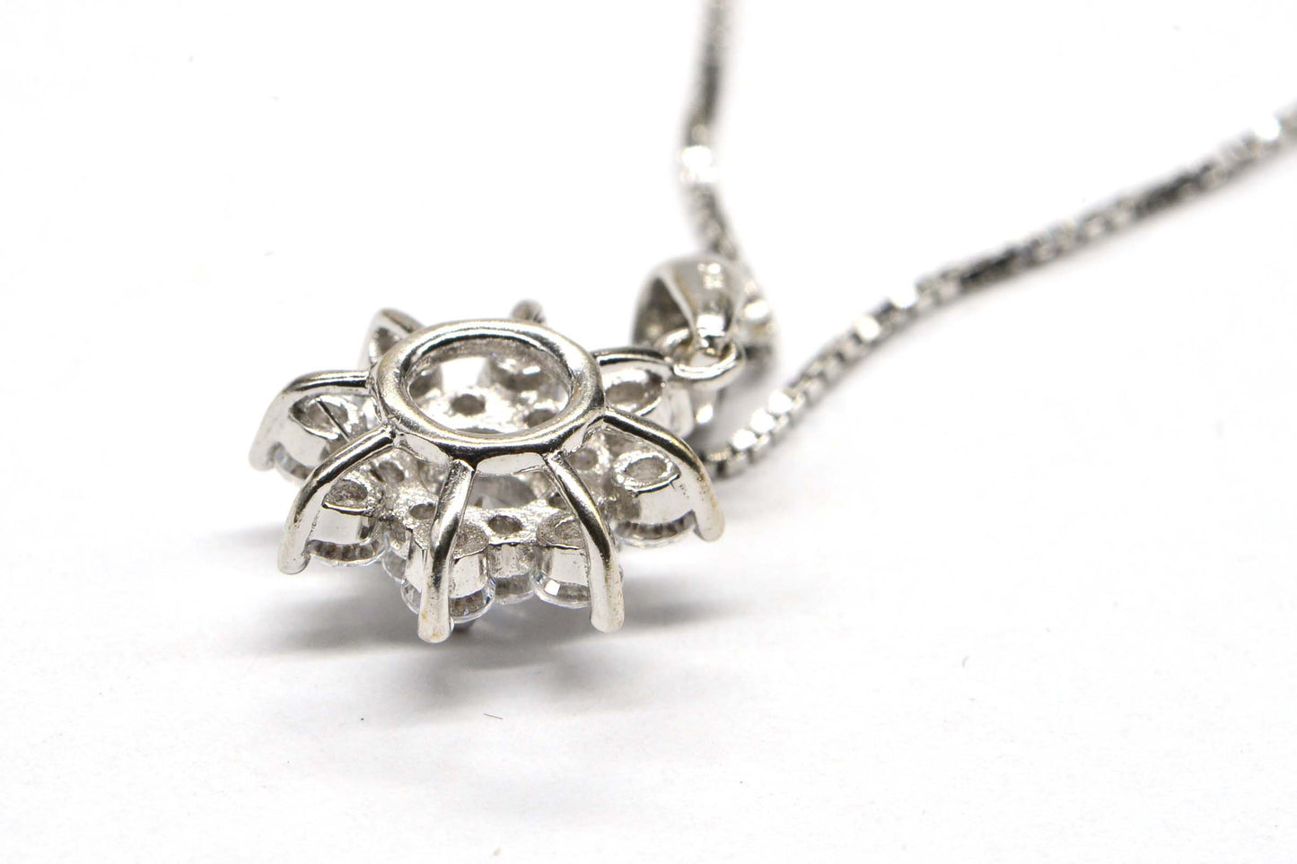 Zircon  Flower Pendant Rhodium Over Sterling Silver  Prong Set  Simulated Diamond  Pendant Birthstone April