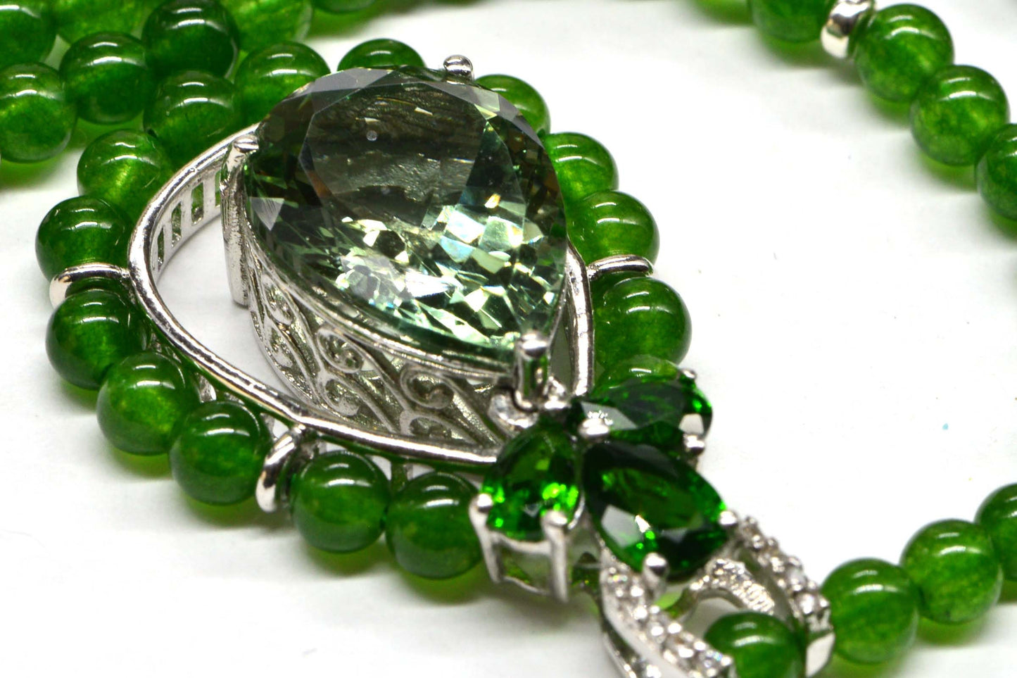 Natural Green Jade Green Amethyst Russian Chrome Diopside  Multiple Gemstone Necklace