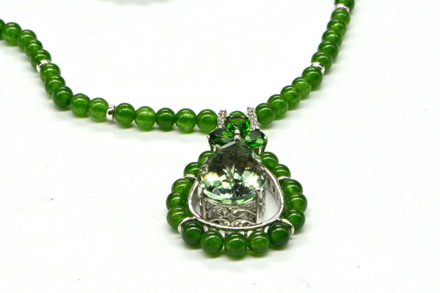Natural Green Jade Green Amethyst Russian Chrome Diopside  Multiple Gemstone Necklace