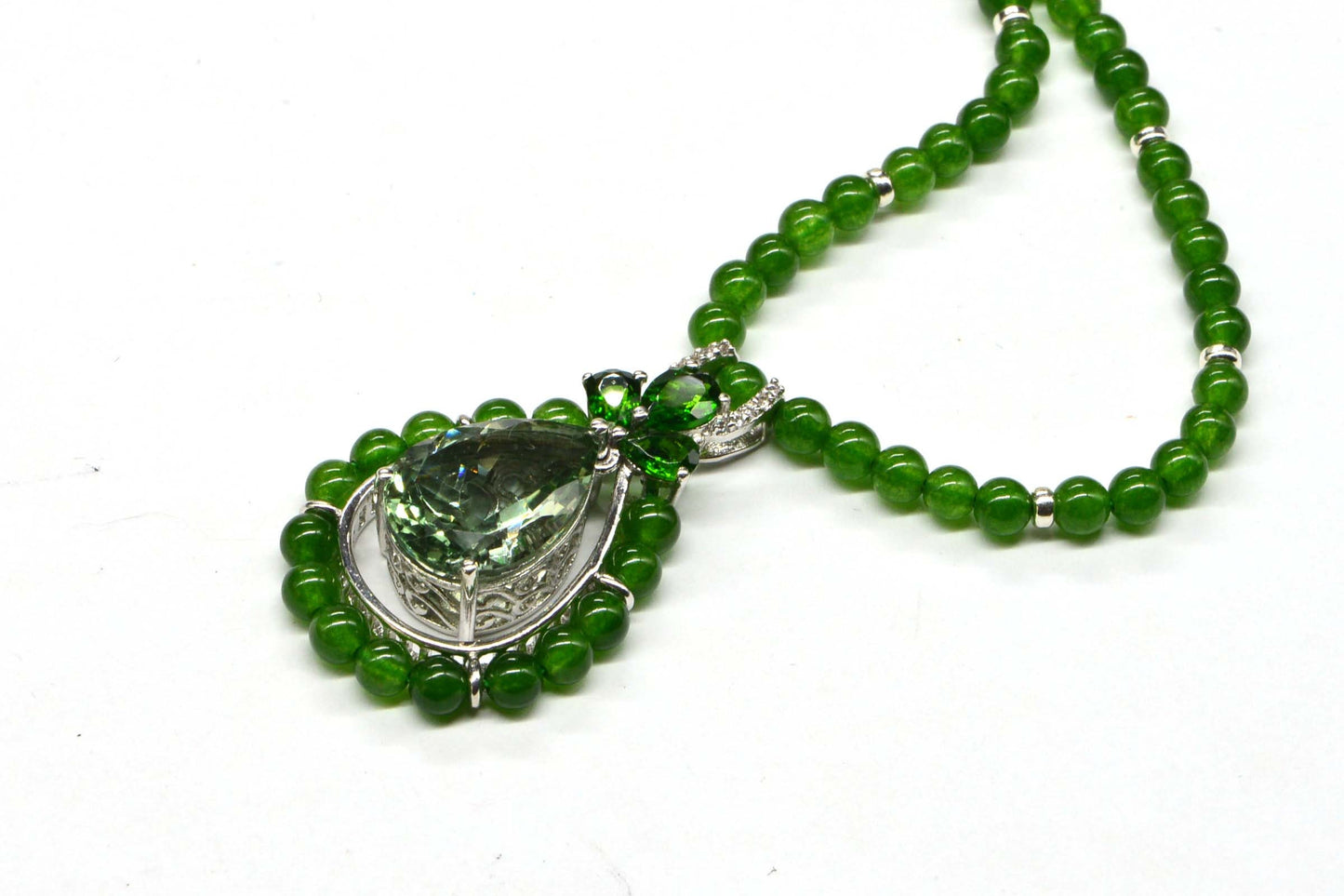 Natural Green Jade Green Amethyst Russian Chrome Diopside  Multiple Gemstone Necklace