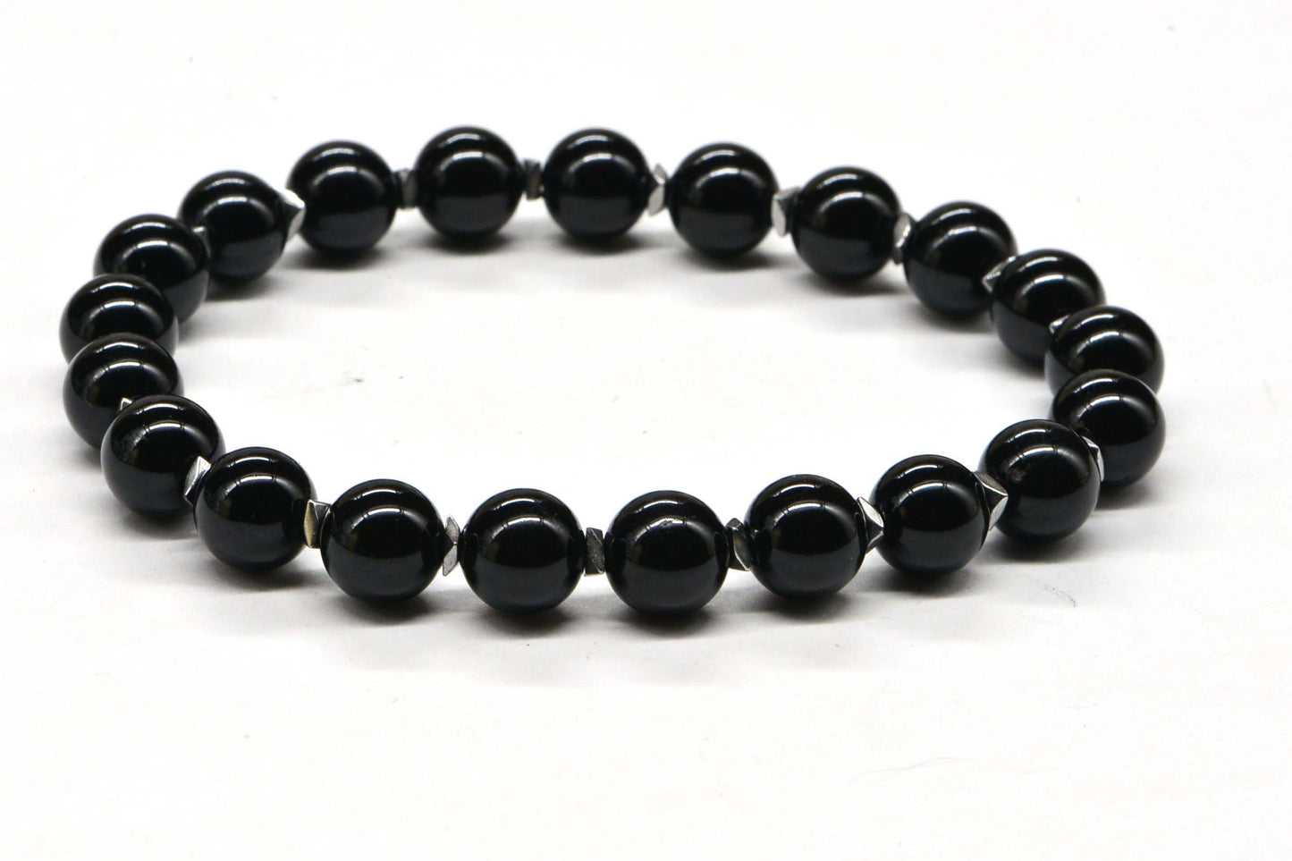 Black Tourmaline 8mm  Stone  Round Beaded Stretch Bracelet
