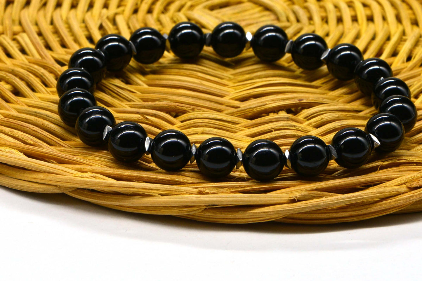 Black Tourmaline 8mm  Stone  Round Beaded Stretch Bracelet
