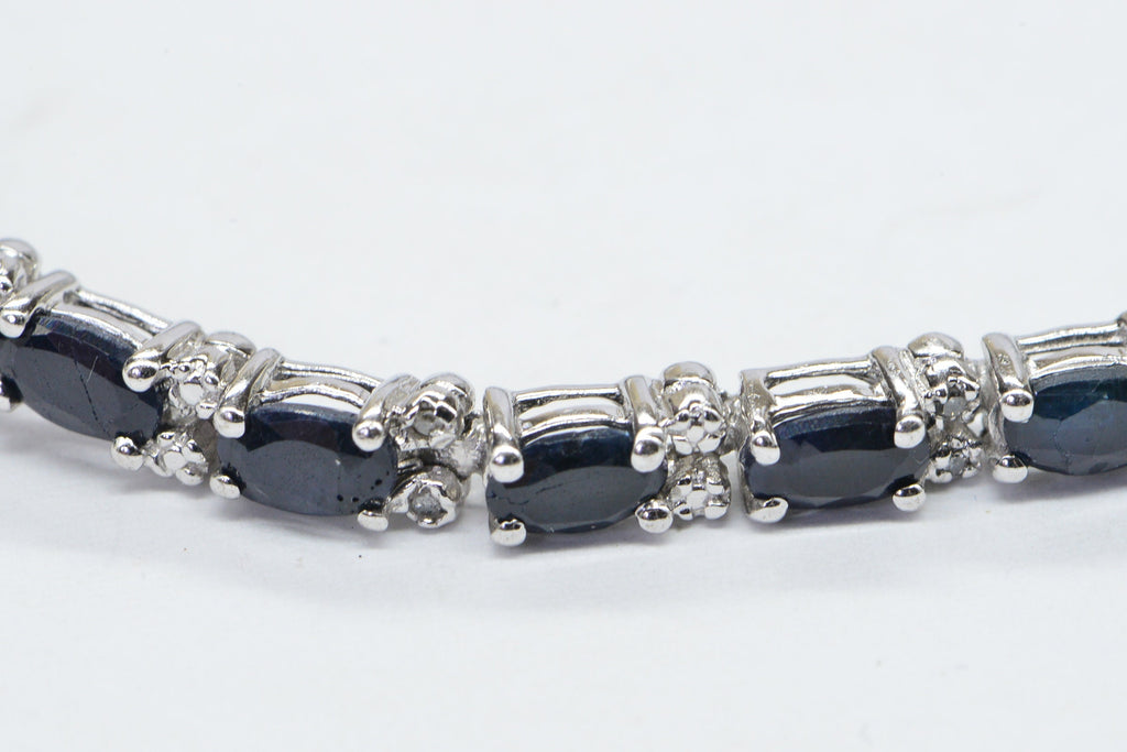 Genuine Sapphire  Diamond White Oval Bracelet Sterling Silver Tennis Bracelet Vintage Jewelry