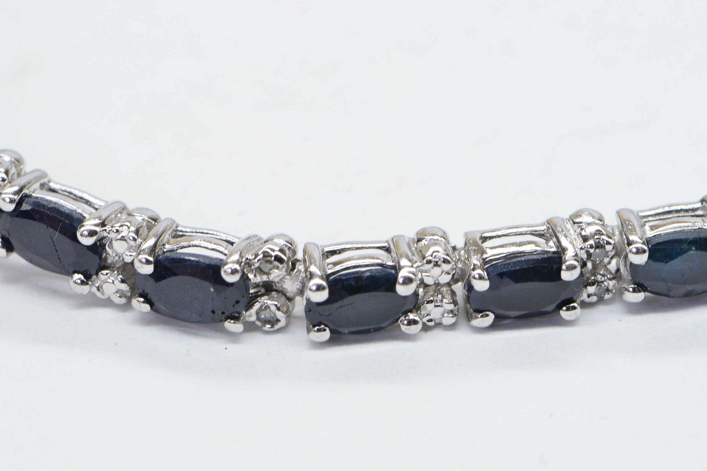 Genuine Sapphire  Diamond White Oval Bracelet Sterling Silver Tennis Bracelet Vintage Jewelry