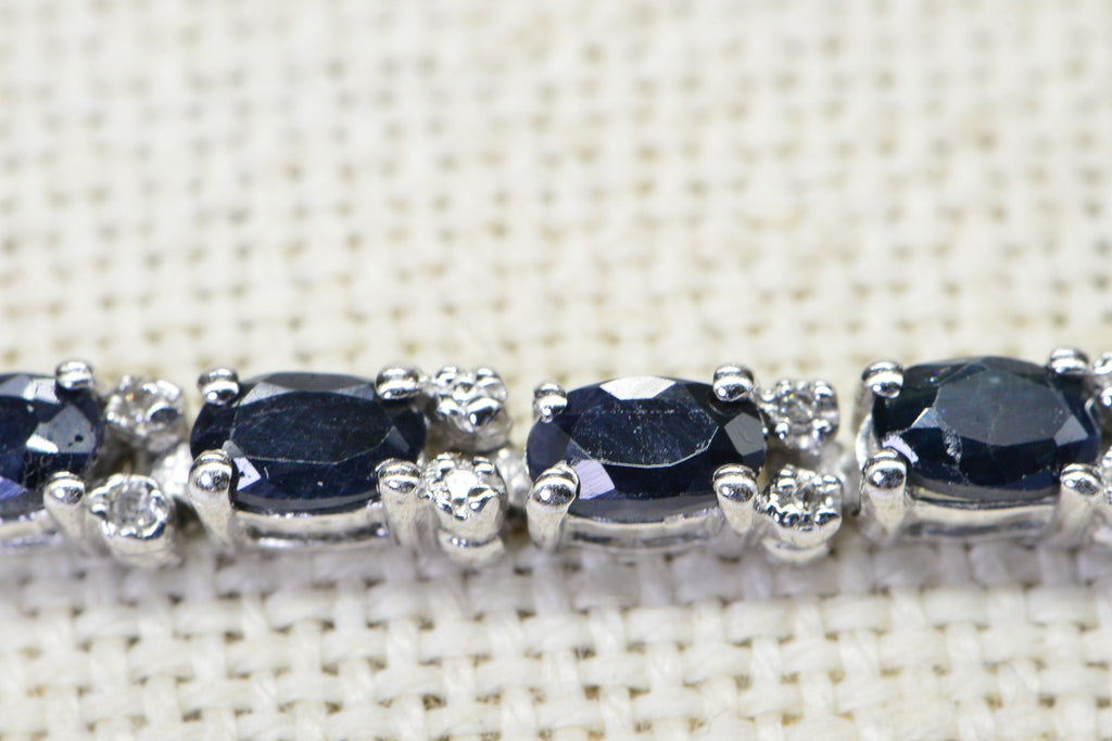Genuine Sapphire  Diamond White Oval Bracelet Sterling Silver Tennis Bracelet Vintage Jewelry