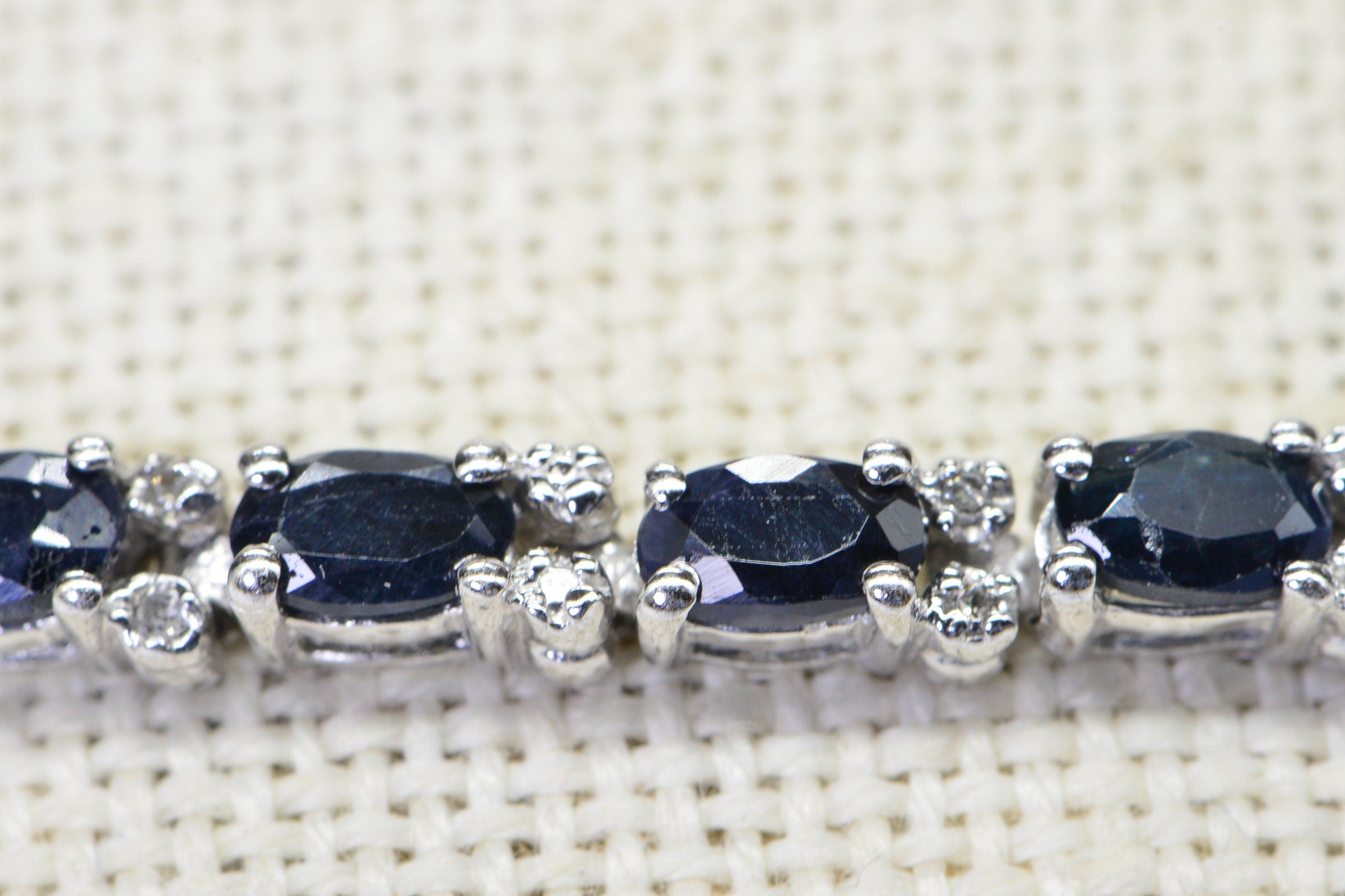 Genuine Sapphire  Diamond White Oval Bracelet Sterling Silver Tennis Bracelet Vintage Jewelry