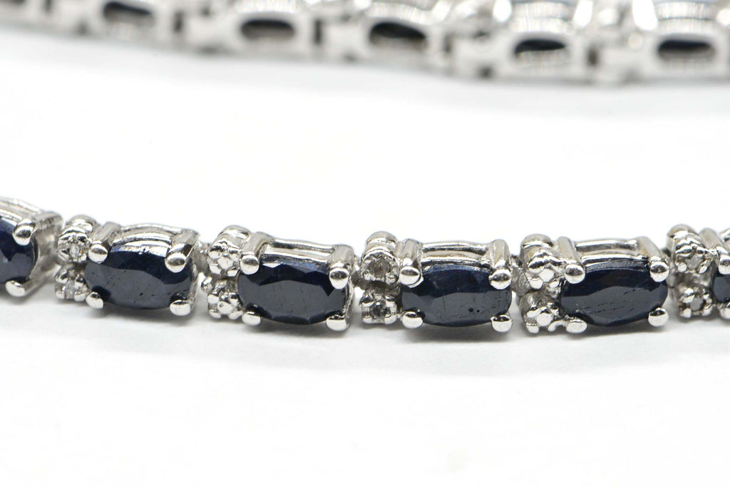 Genuine Sapphire  Diamond White Oval Bracelet Sterling Silver Tennis Bracelet Vintage Jewelry