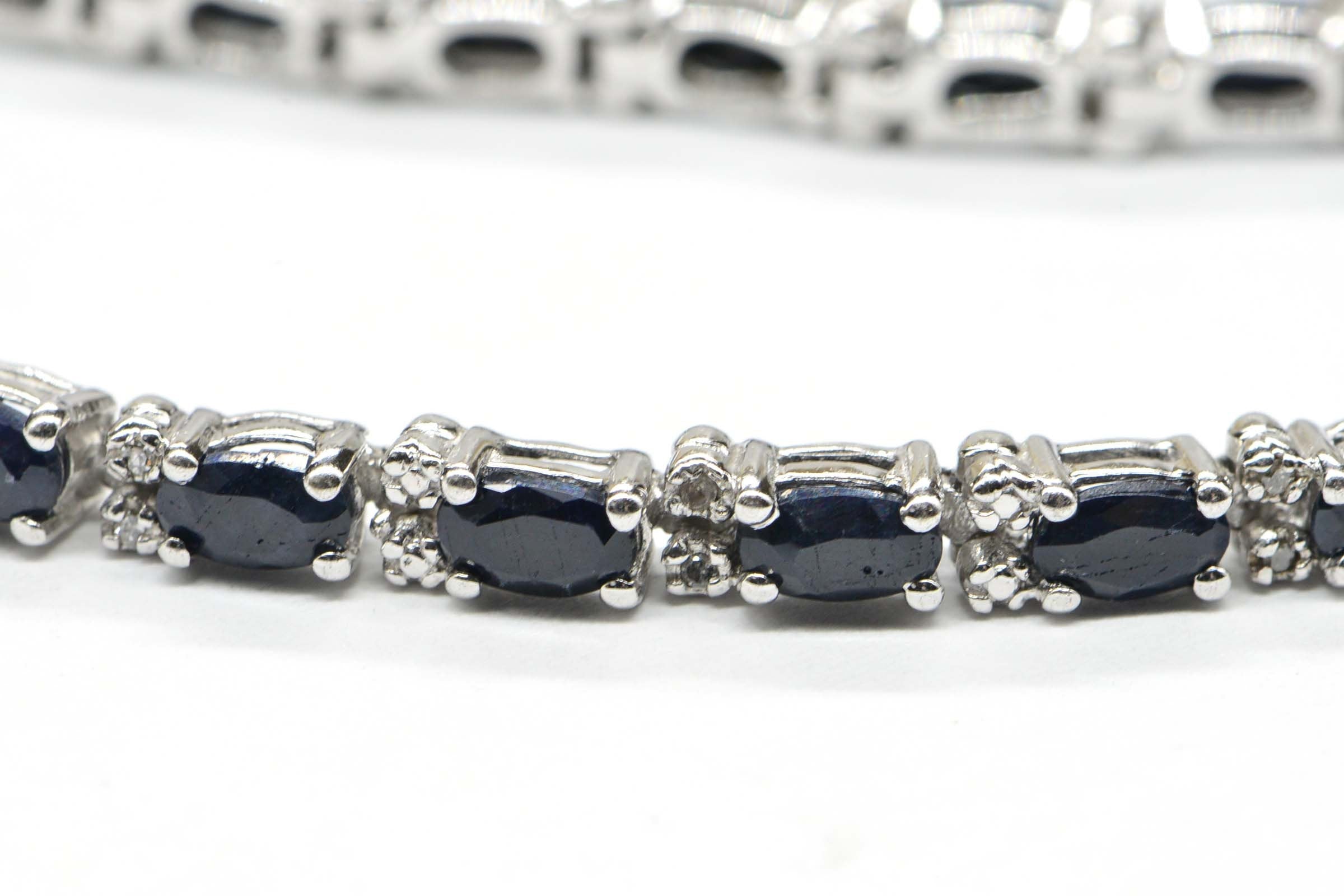 Genuine Sapphire  Diamond White Oval Bracelet Sterling Silver Tennis Bracelet Vintage Jewelry