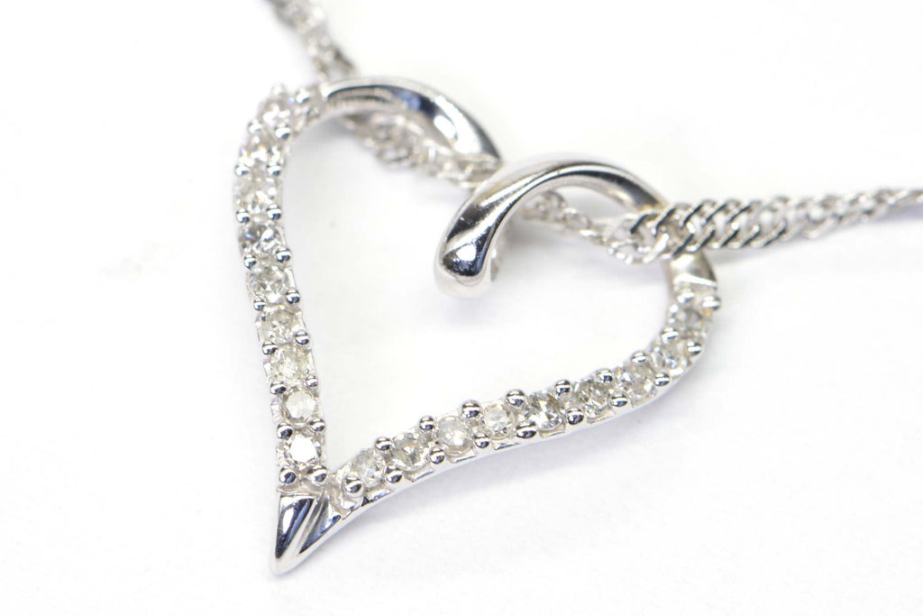 Diamond Heart Pendant: 14K Gold Vermeil, Sterling Silver Chain