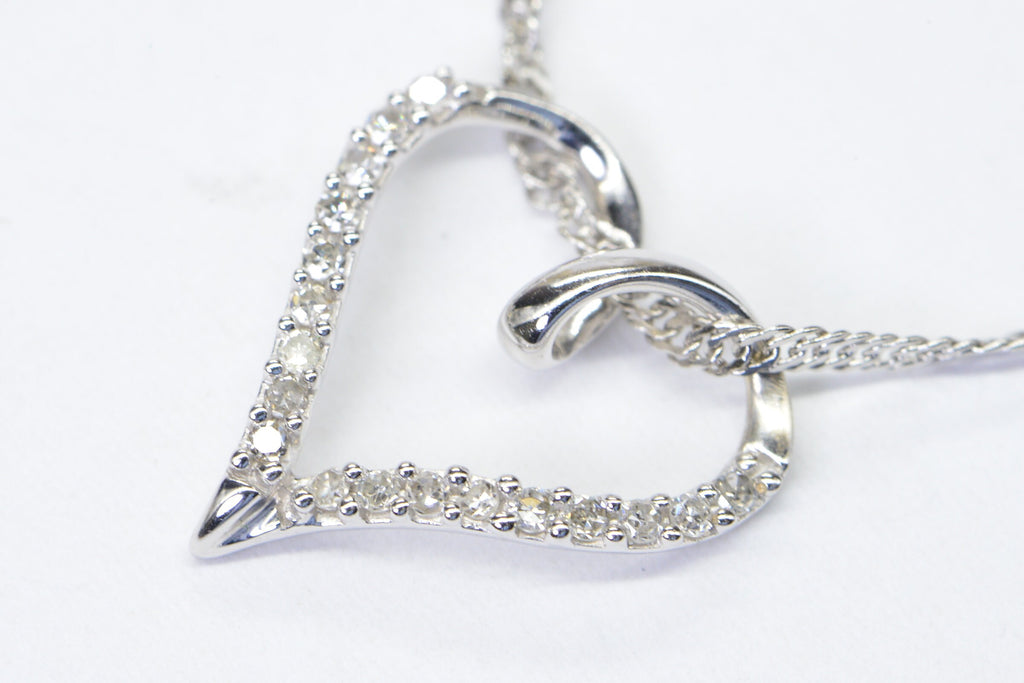 Diamond Heart Pendant: 14K Gold Vermeil, Sterling Silver Chain