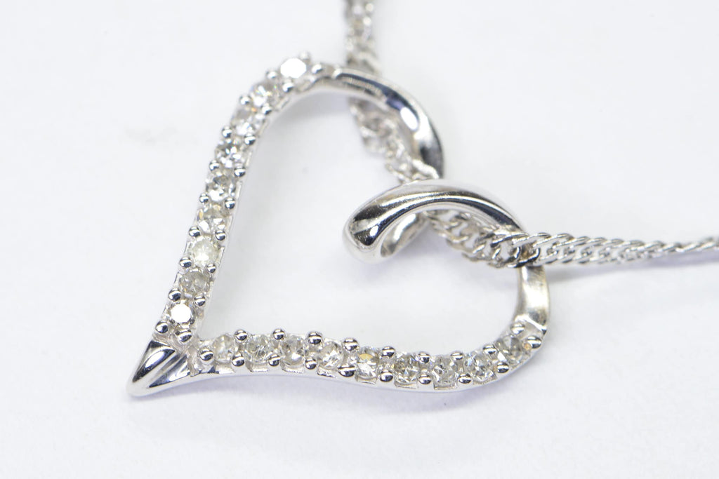 Diamond Heart Pendant: 14K Gold Vermeil, Sterling Silver Chain
