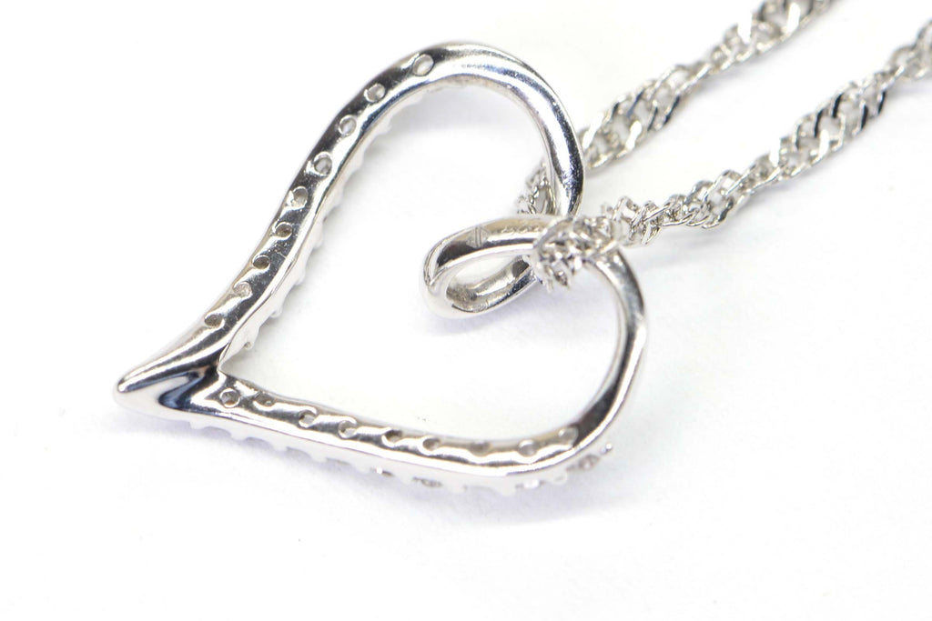 Diamond Heart Pendant: 14K Gold Vermeil, Sterling Silver Chain