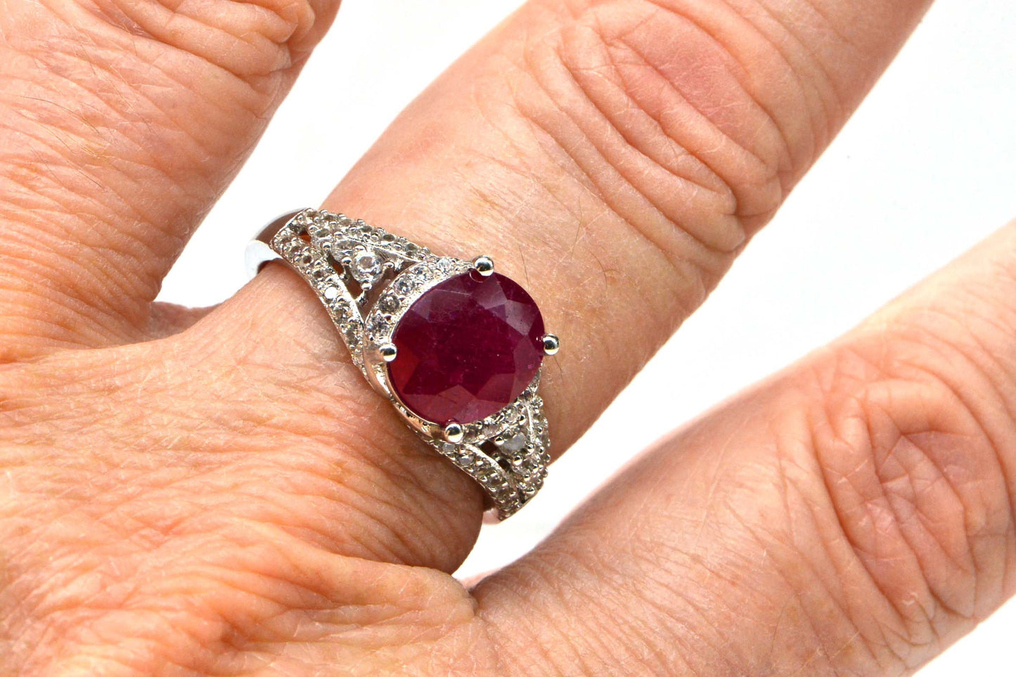 Genuine Ruby Ring Halo Diamond  Birthstone Gemstone