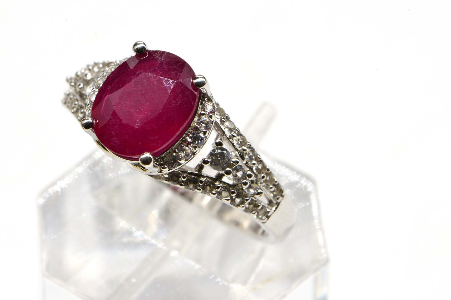 Genuine Ruby Ring Halo Diamond  Birthstone Gemstone
